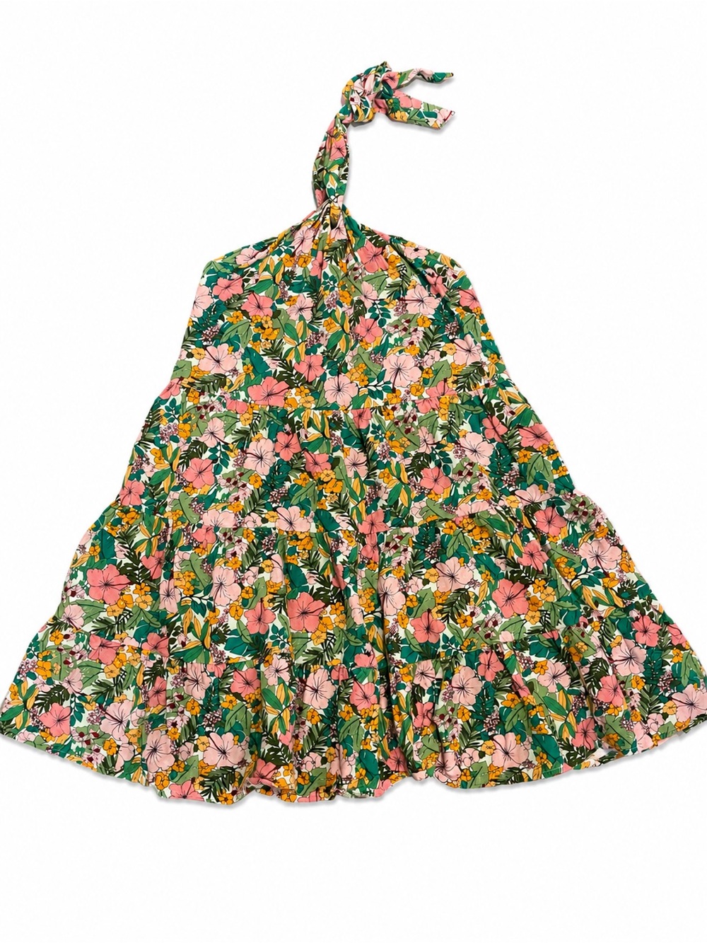 Copper Key Floral Halter Sundress in Green and Pink